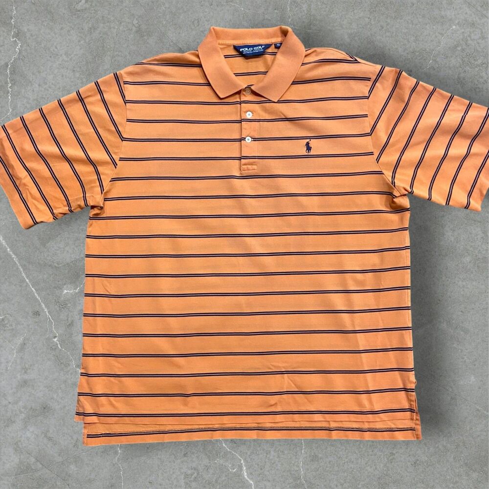 Polo Ralph Lauren Vintage Golf Coral Orange Navy Striped Shirt Men's Size XL